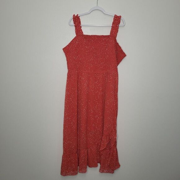 Maurices red white polka-dot smocked flirty casual summer midi dress NWT xxl - Picture 2 of 7